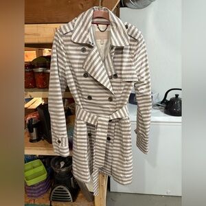 Banana Republic Gray and White Striped Trench Coat